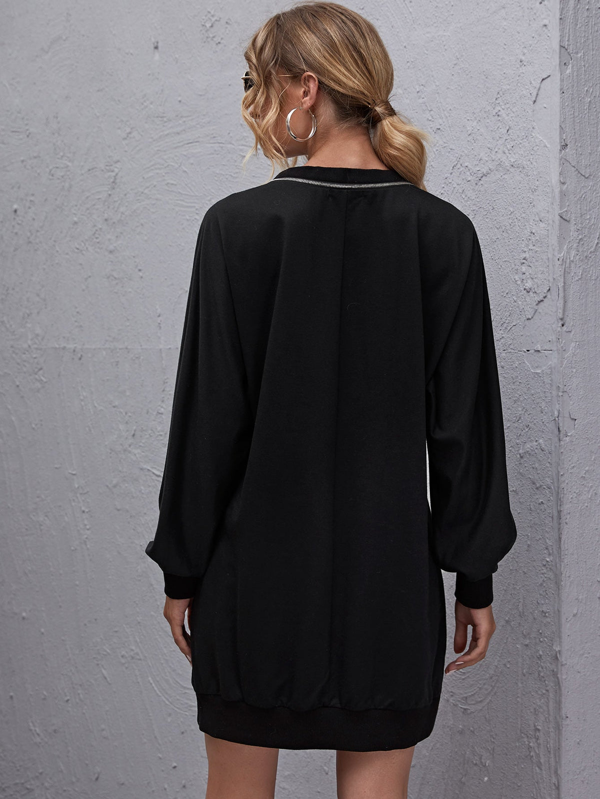 KittenAlarm - Cold Shoulder Zipper Detail Sweatshirt Dress