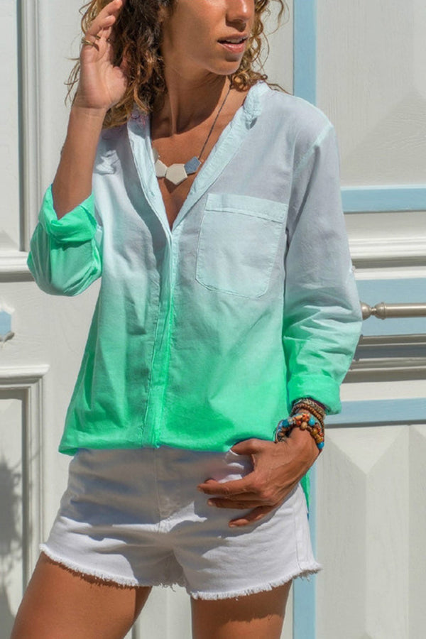 Gradient Print Pocket Blouse - Mislish