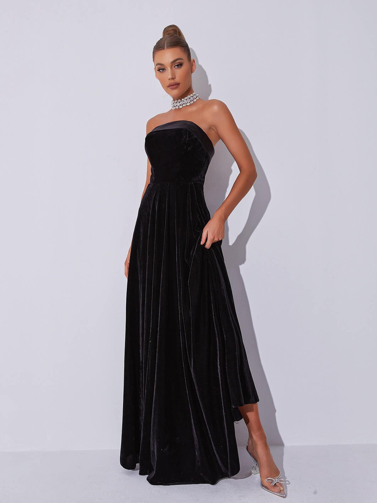 Colleen Velvet Strapless Maxi Dress - View 3
