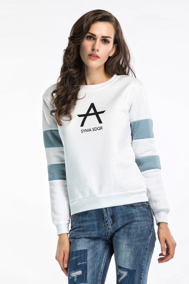 Color-block Letter Print Round Neck Sweatshirt - Mislish