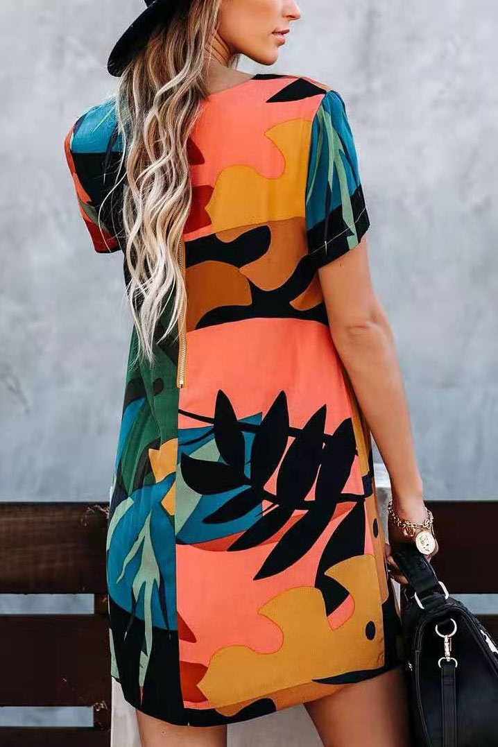 Color Block Printed Scoop Tee Dress
