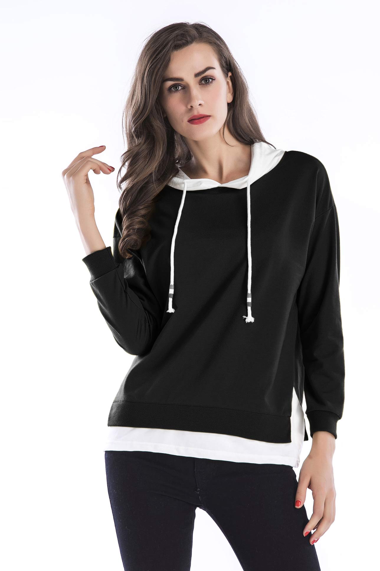 Color Block Hooded Letter Print Back Sweatshirt - Mislish