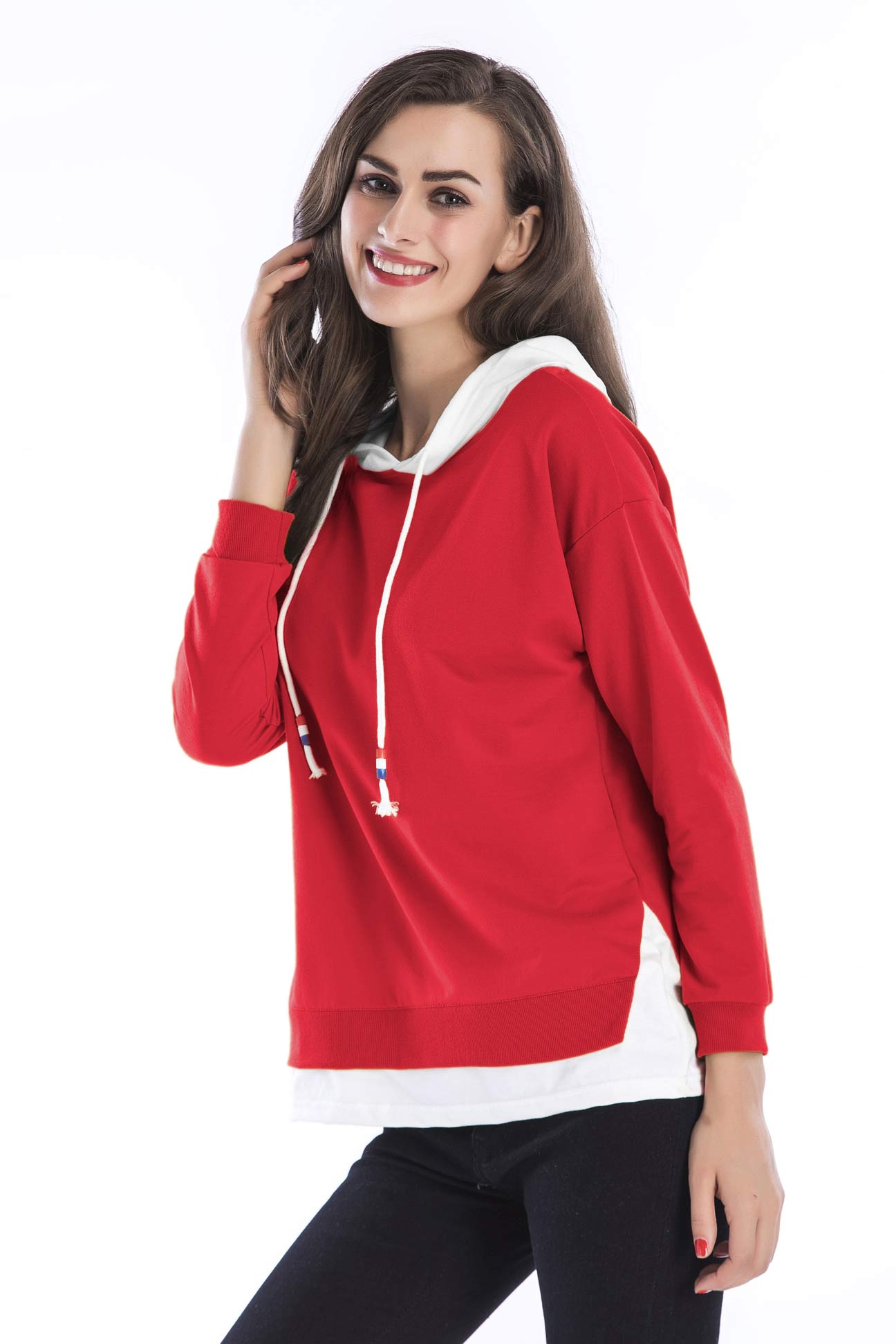 Color Block Hooded Letter Print Back Sweatshirt