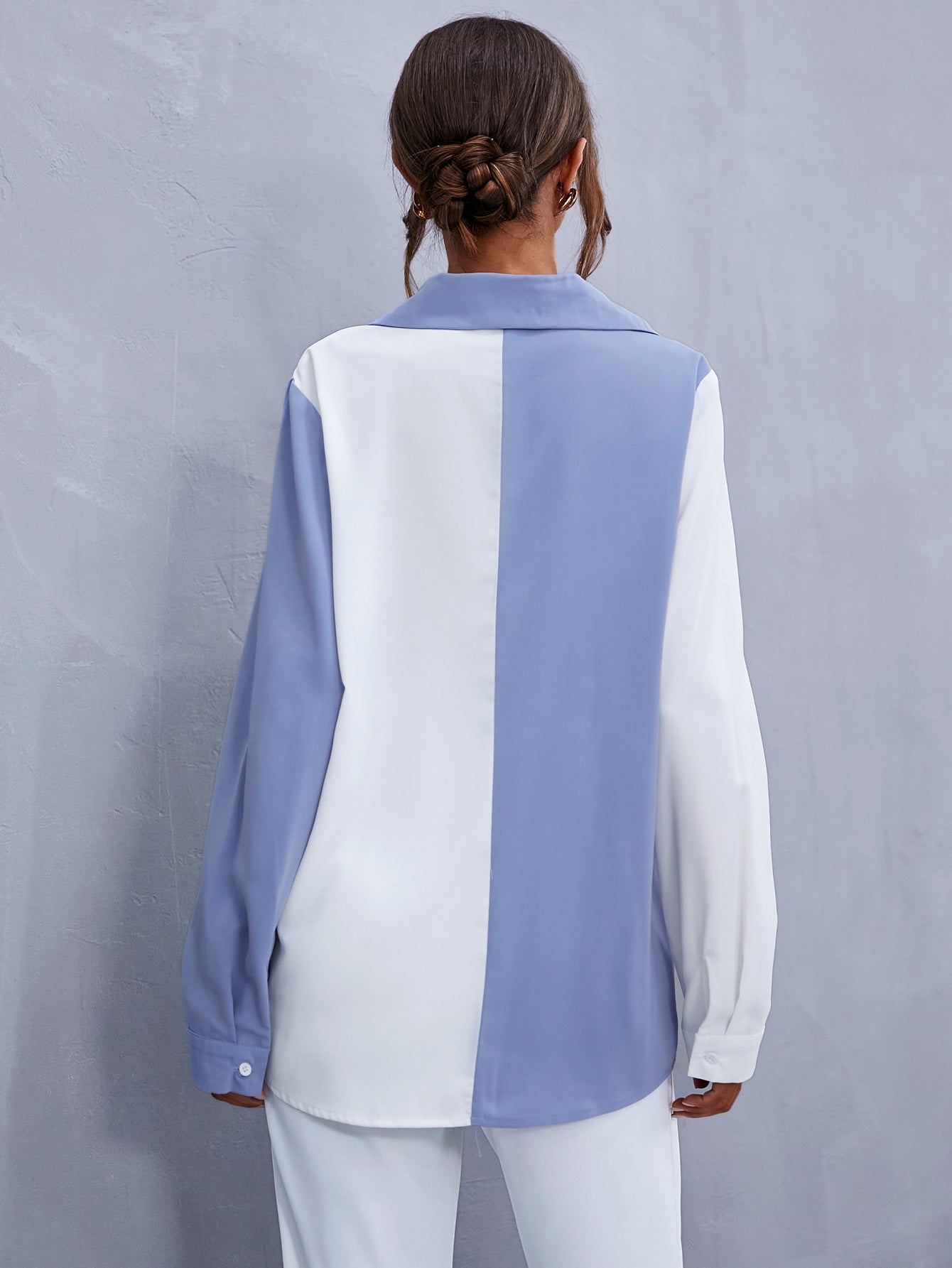 Colorblock Patch Pocket Blouse - Fashionpara