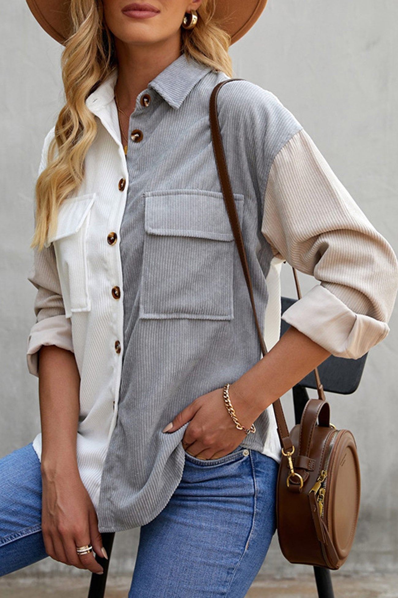 Colorblock Patchwork Single-breasted Blouse