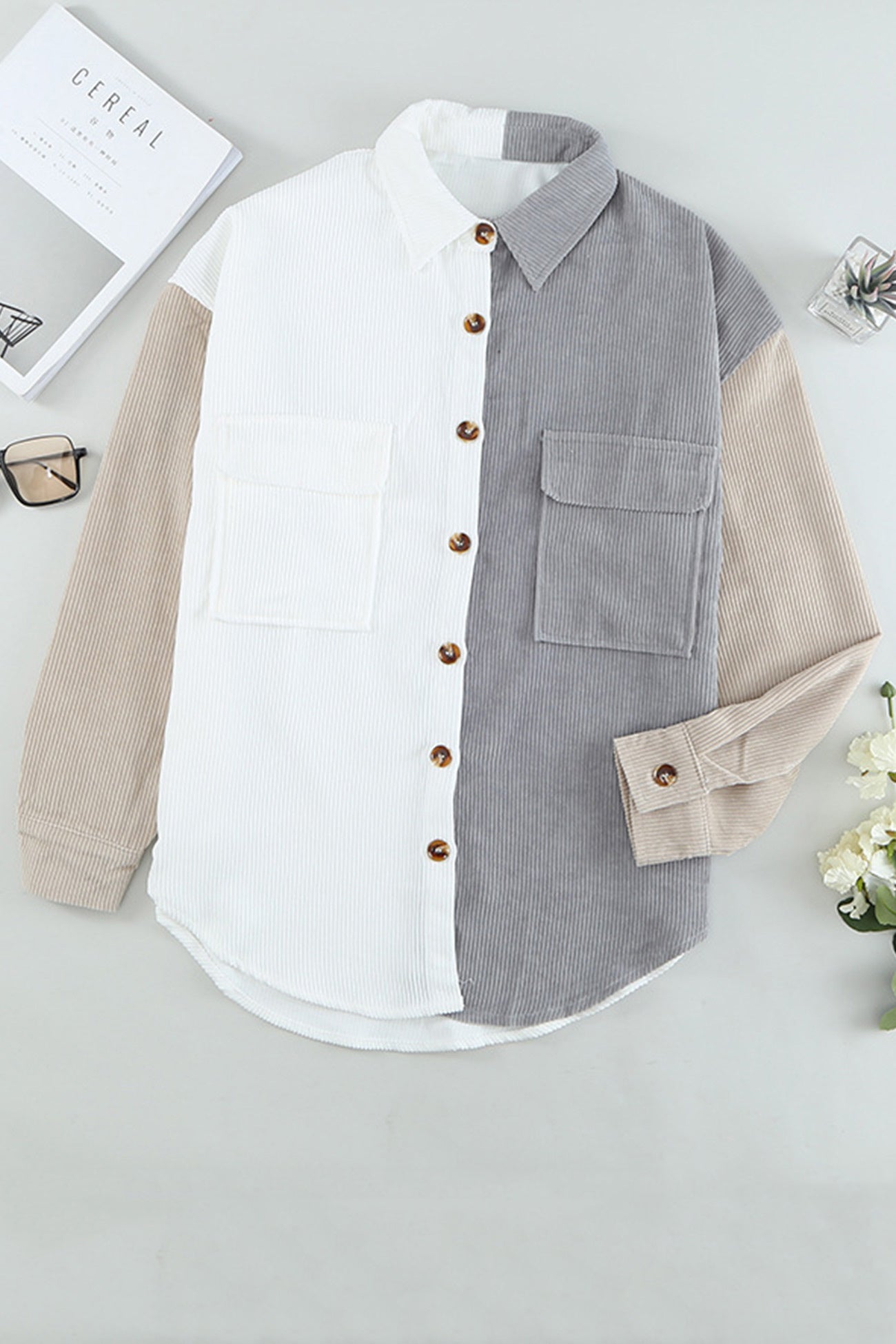 Colorblock Patchwork Single-breasted Blouse