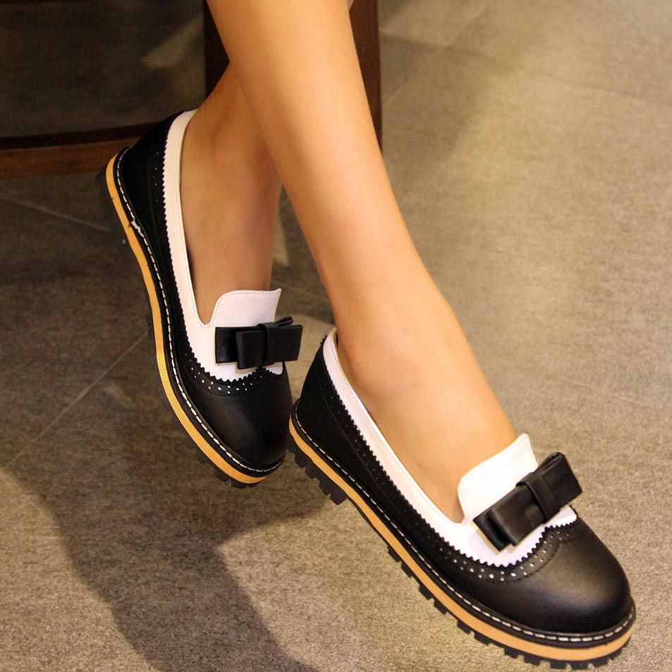 Colorblock Bowknot Flats Mary Jane Shoes - Mislish