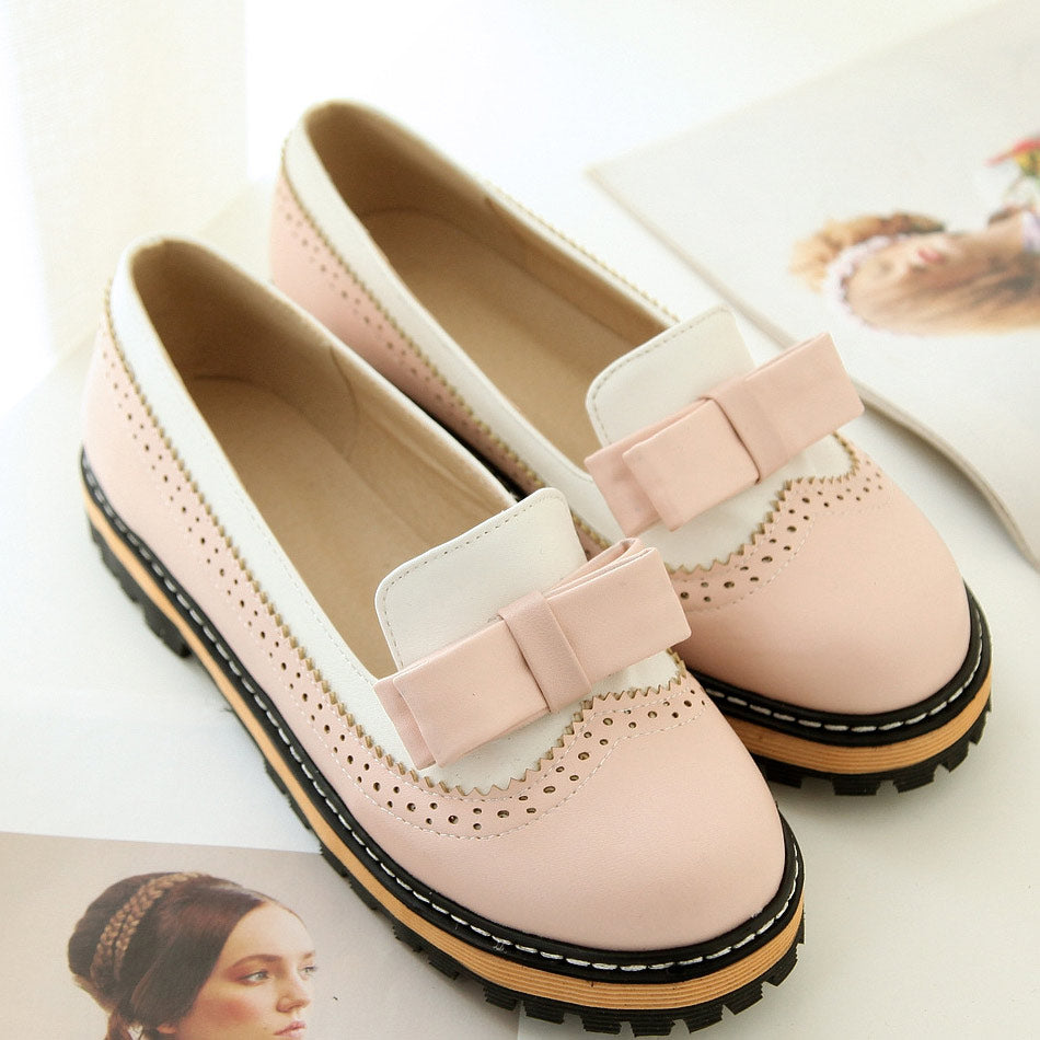 Colorblock Bowknot Flats Mary Jane Shoes