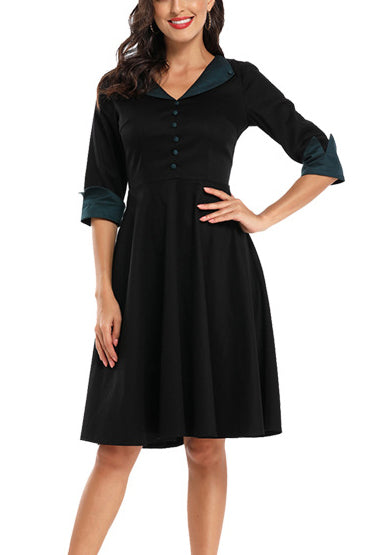 Colorblock Buttoned Cuffed Sleeve Prom Dress - Mislish