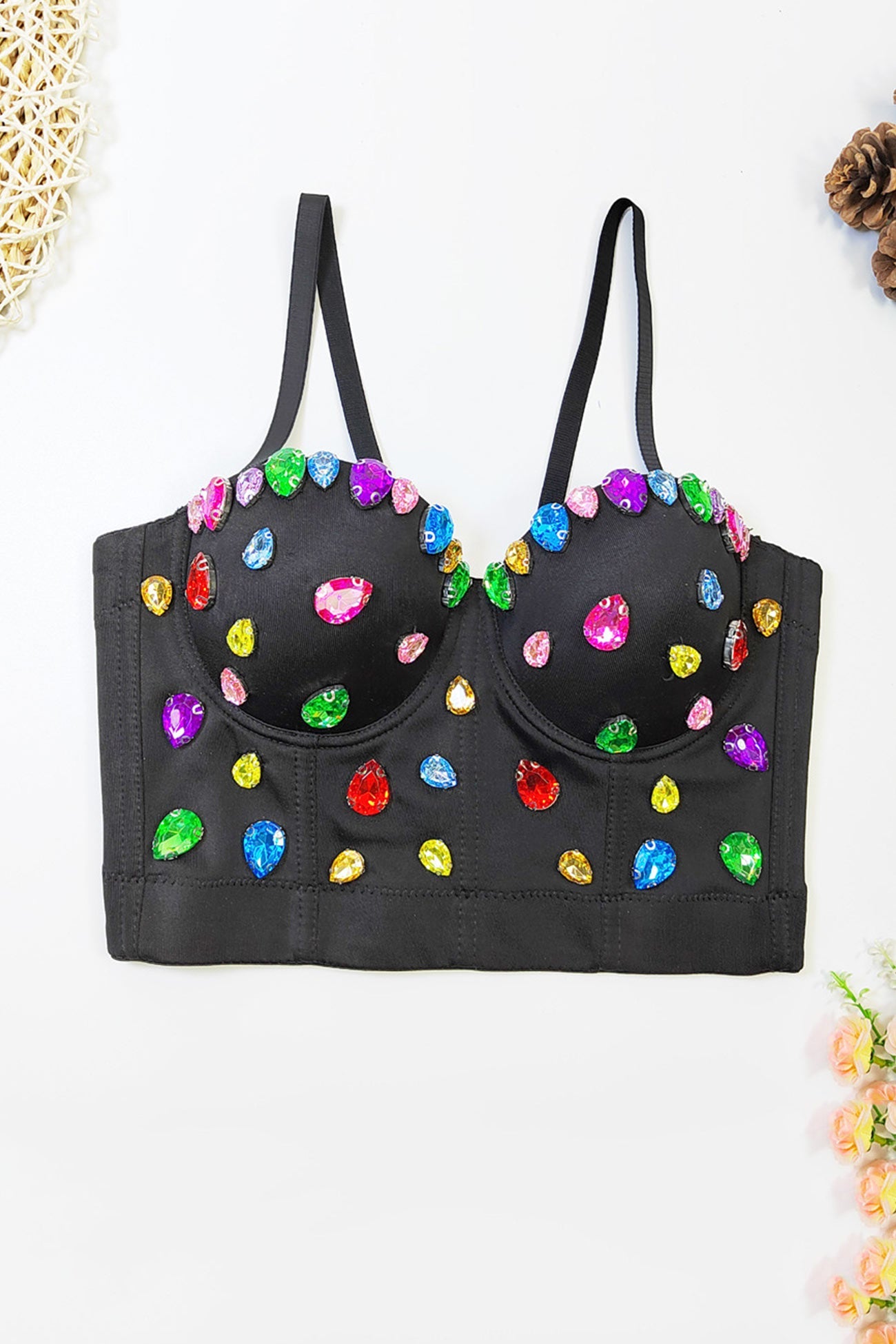 Colorful Rhinestone Corset Cami Top - Fashionpara