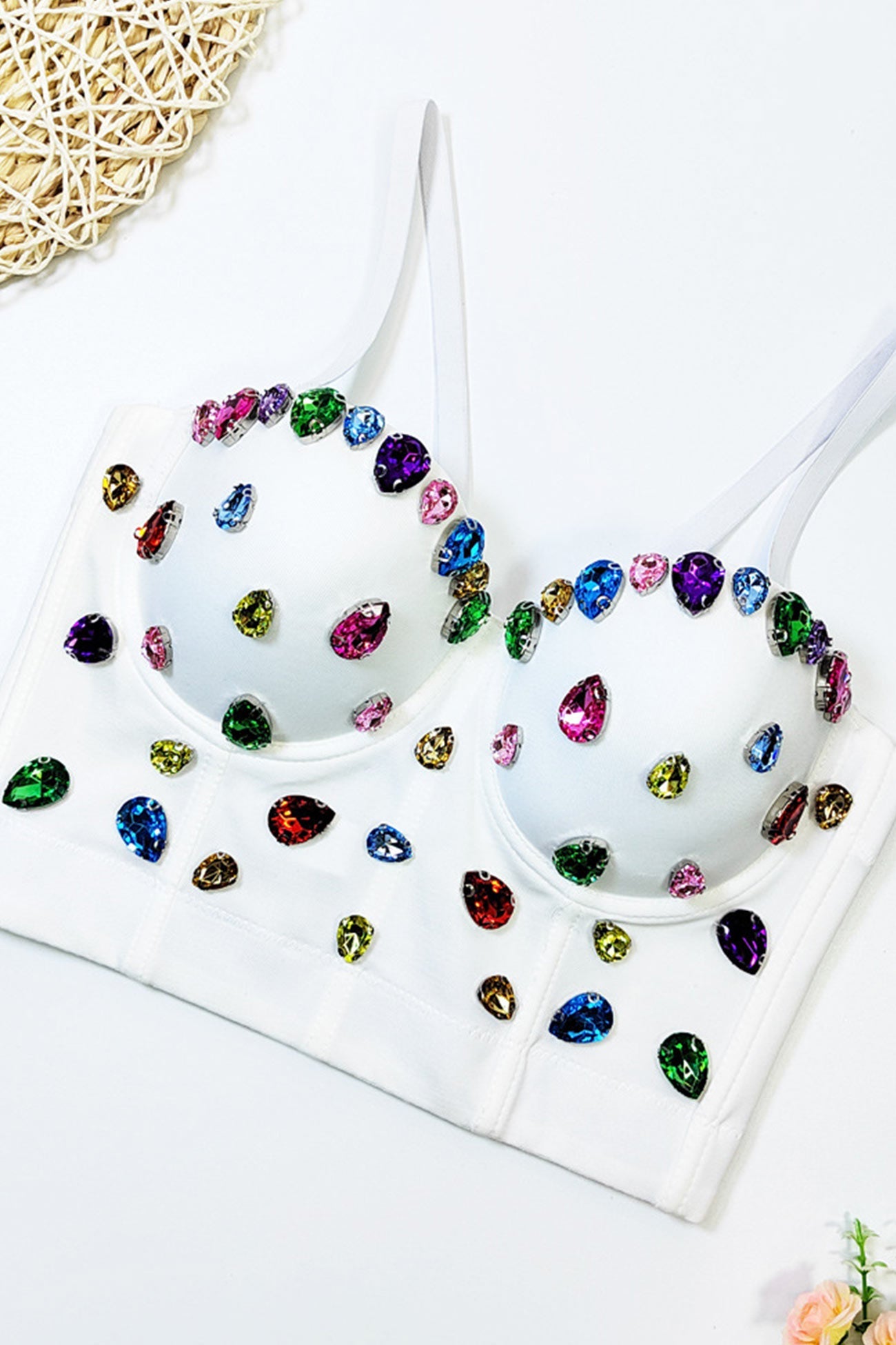 Colorful Rhinestone Corset Cami Top - Fashionpara