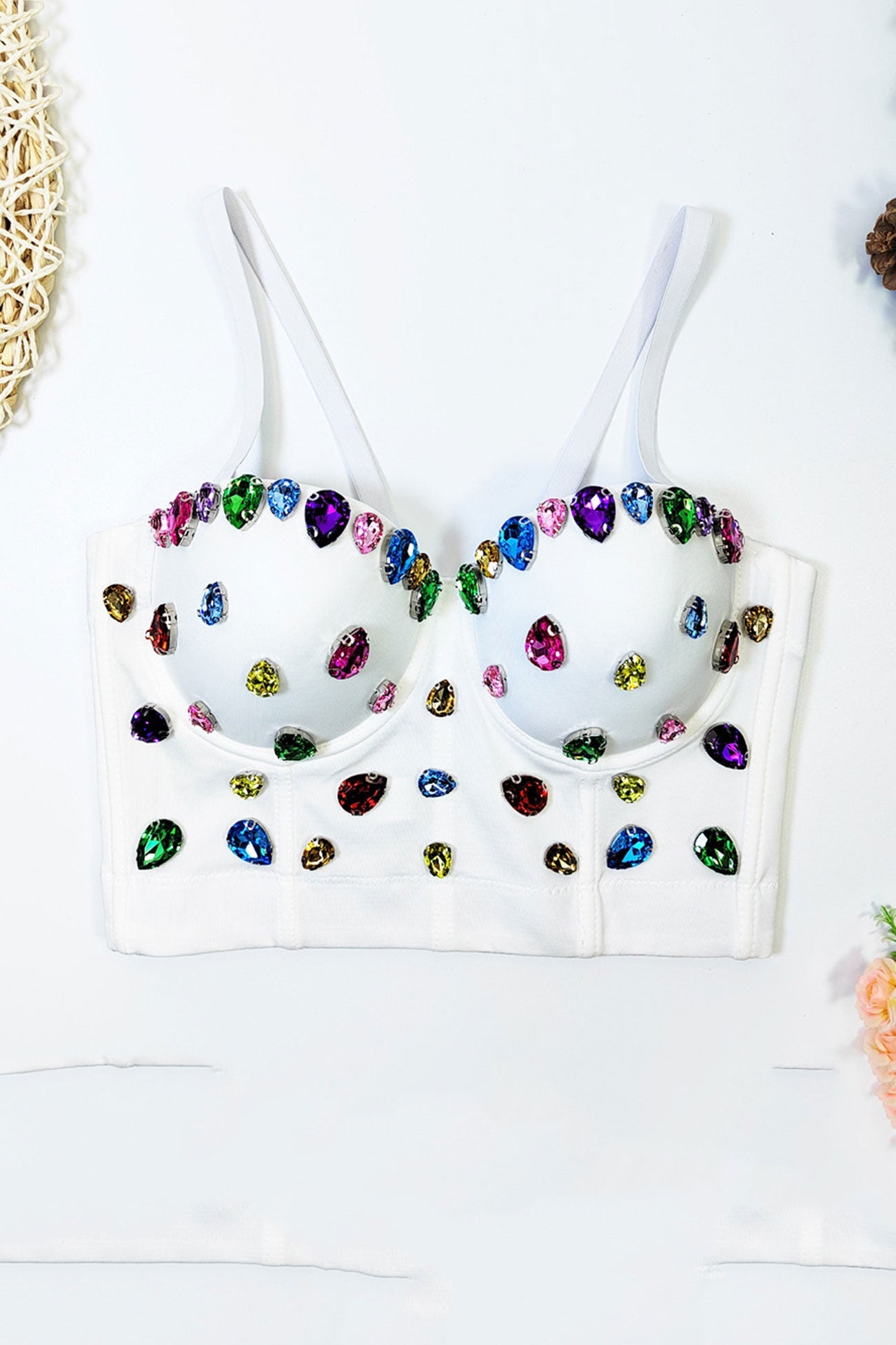 Colorful Rhinestone Corset Cami Top - Fashionpara