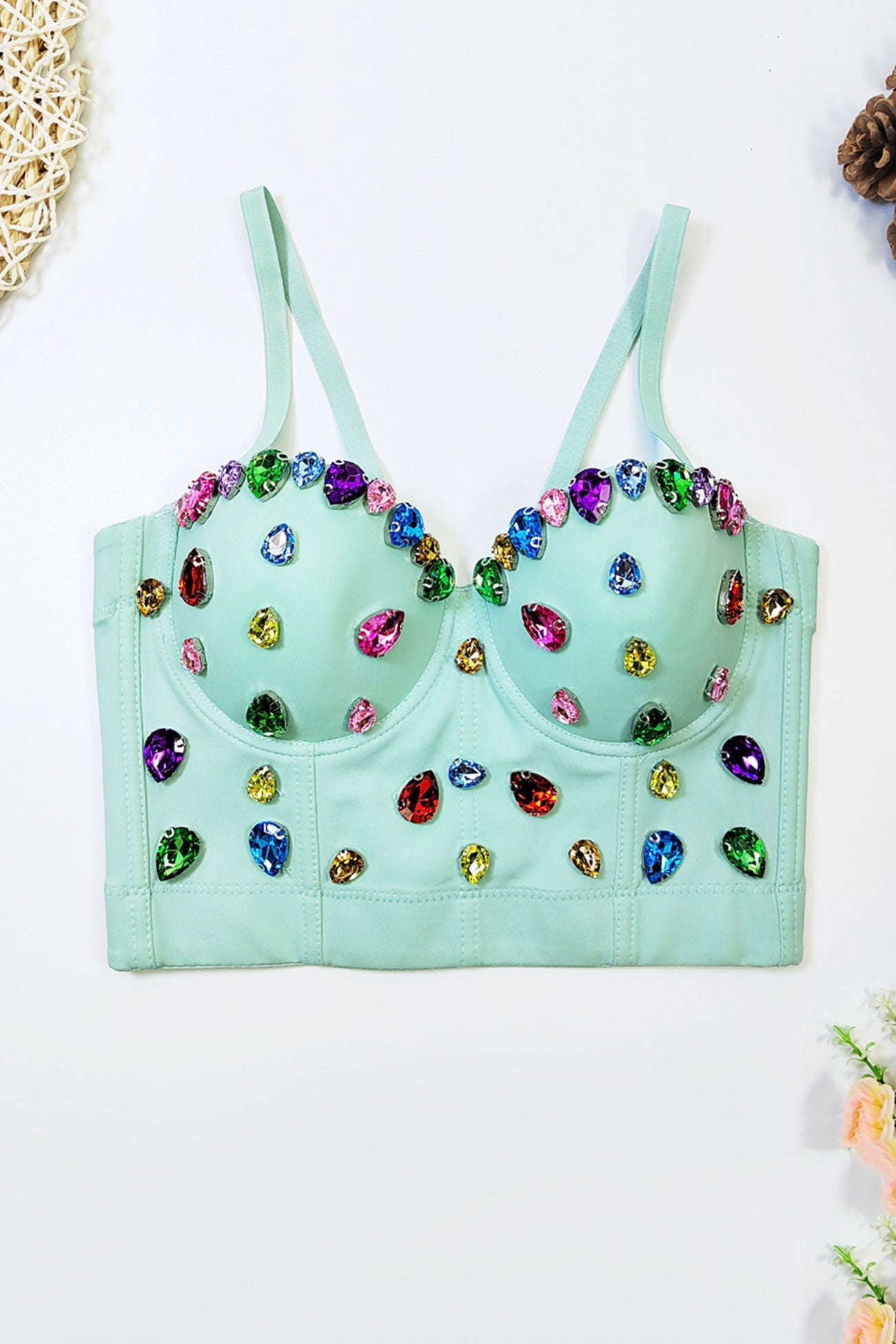 Colorful Rhinestone Corset Cami Top - Fashionpara