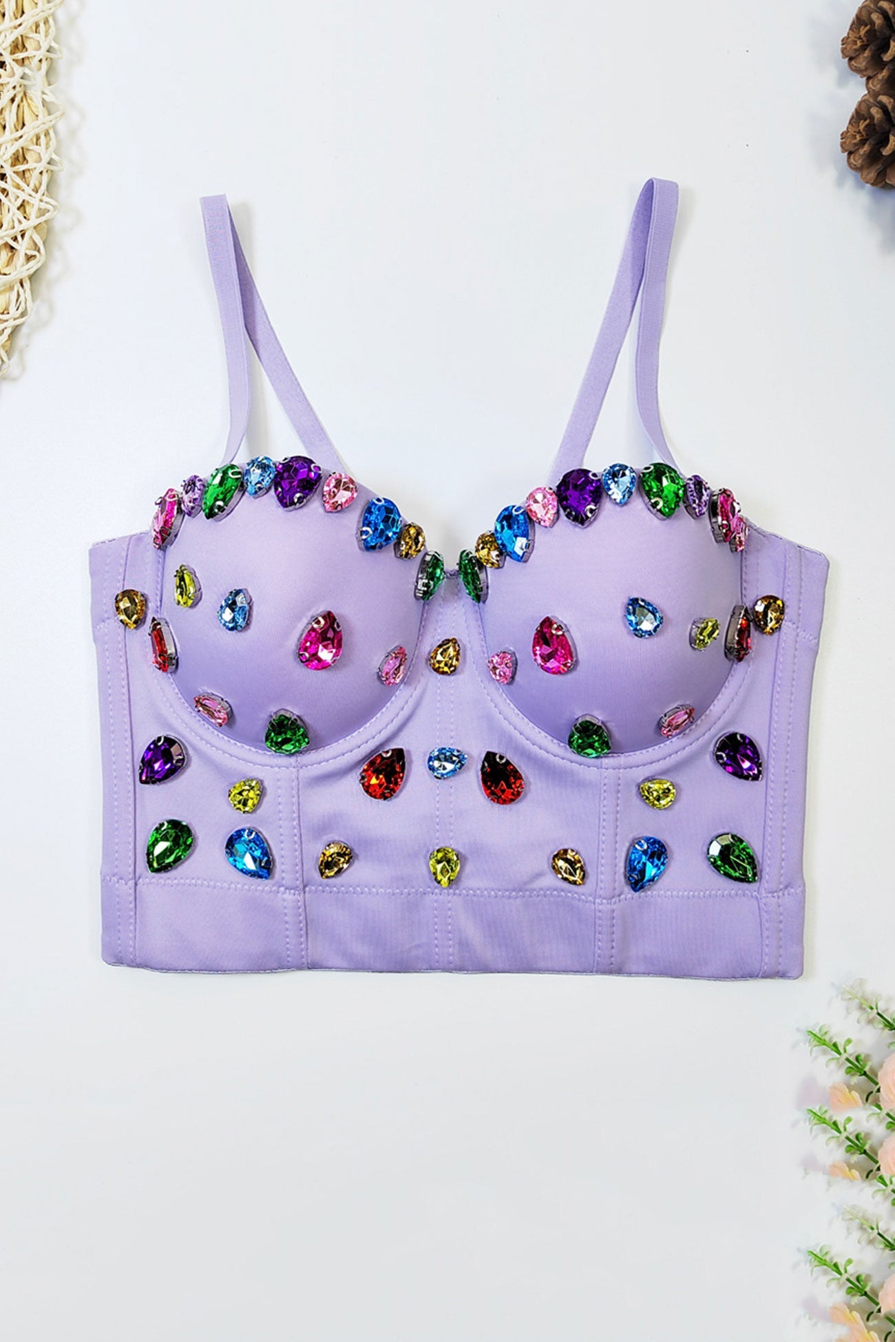 Colorful Rhinestone Corset Cami Top - Fashionpara