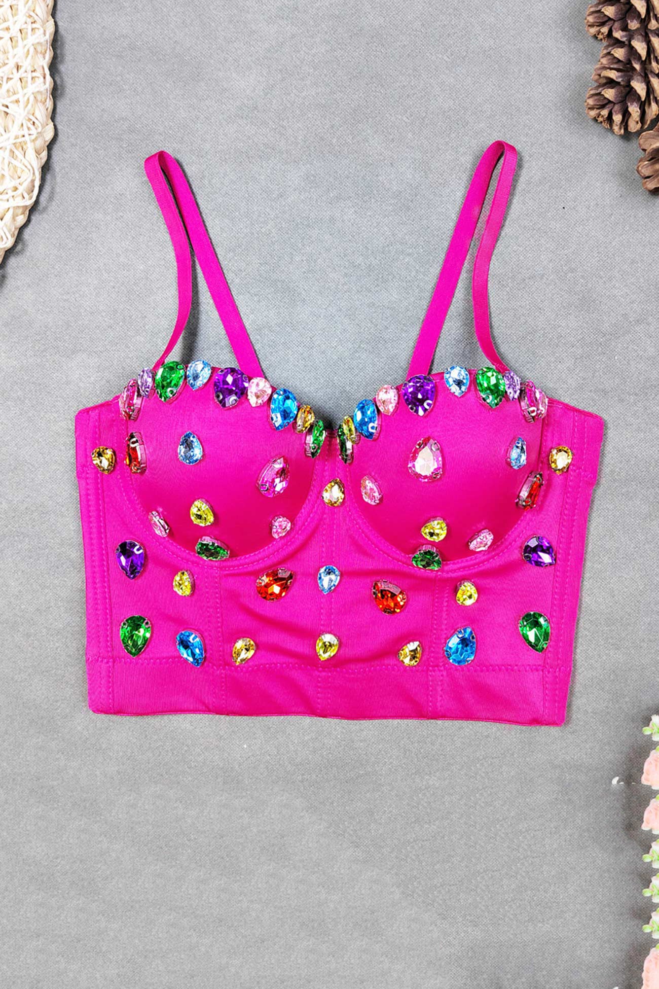Colorful Rhinestone Corset Cami Top - Fashionpara