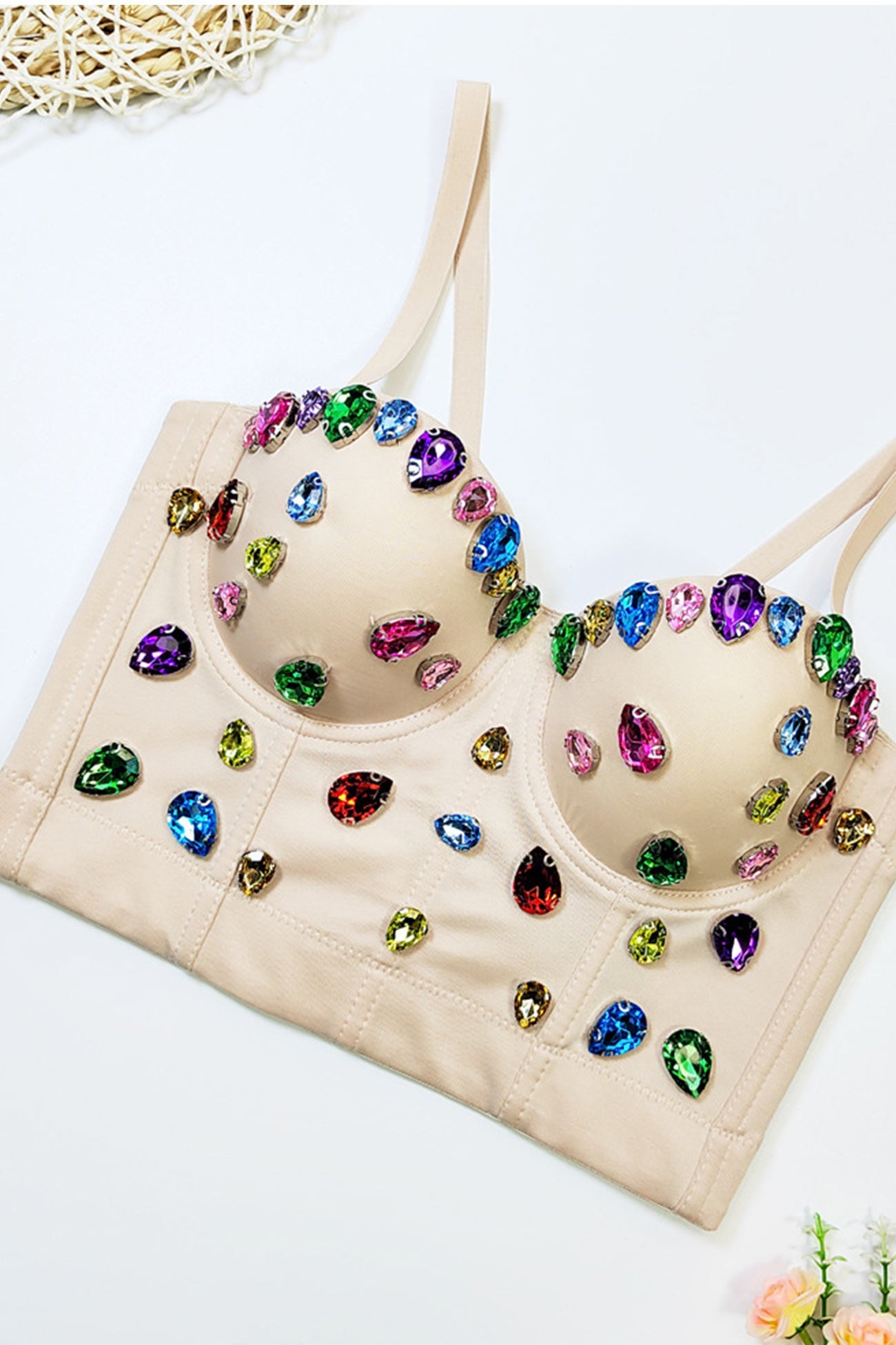Colorful Rhinestone Corset Cami Top - Fashionpara