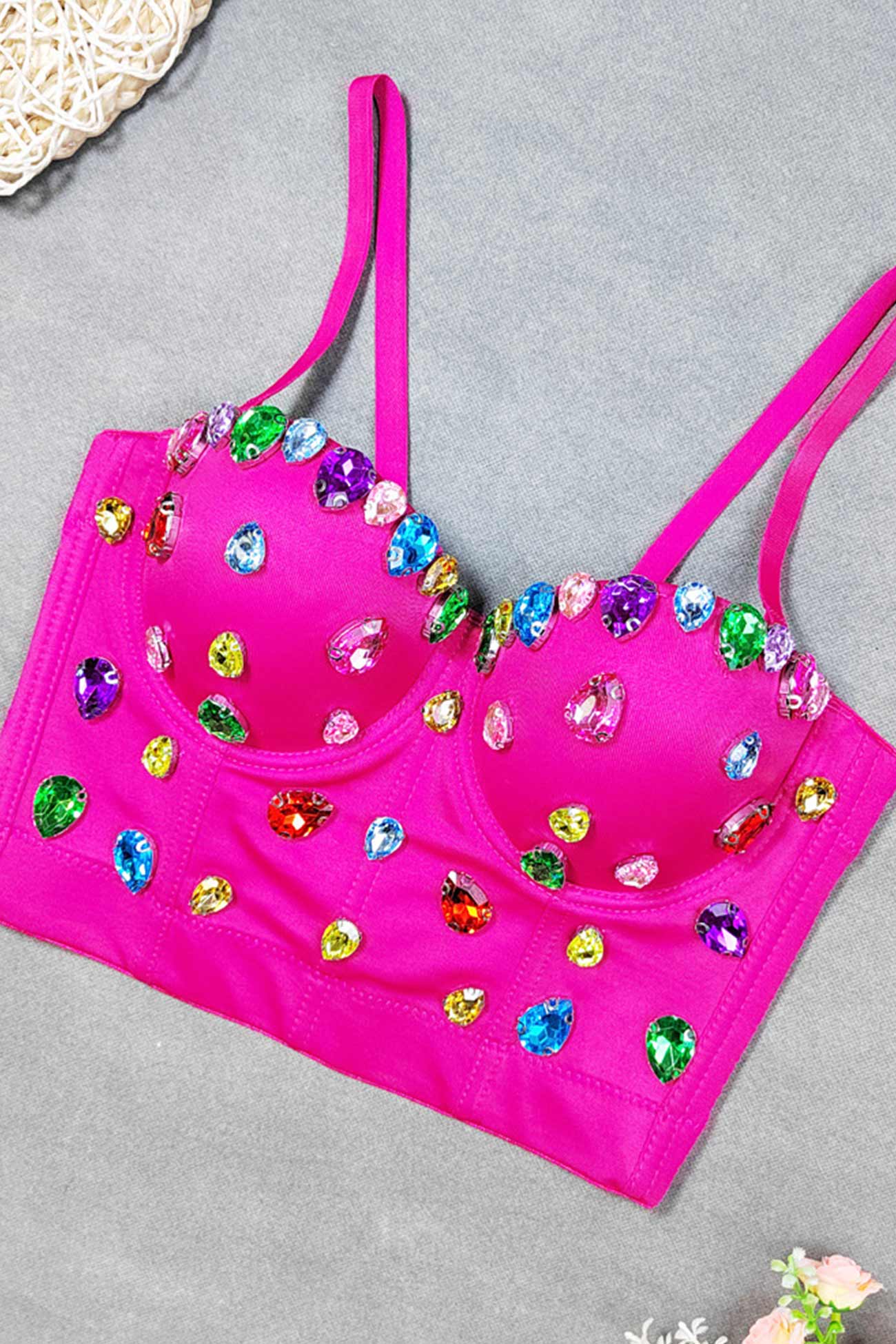 Colorful Rhinestone Corset Cami Top - Fashionpara