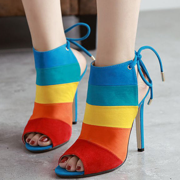 Colorful Striped Peep-toe Stiletto Heel Sandals