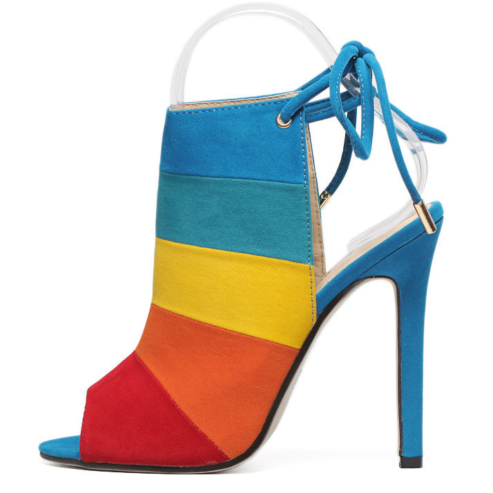 Colorful Striped Peep-toe Stiletto Heel Sandals - Mislish