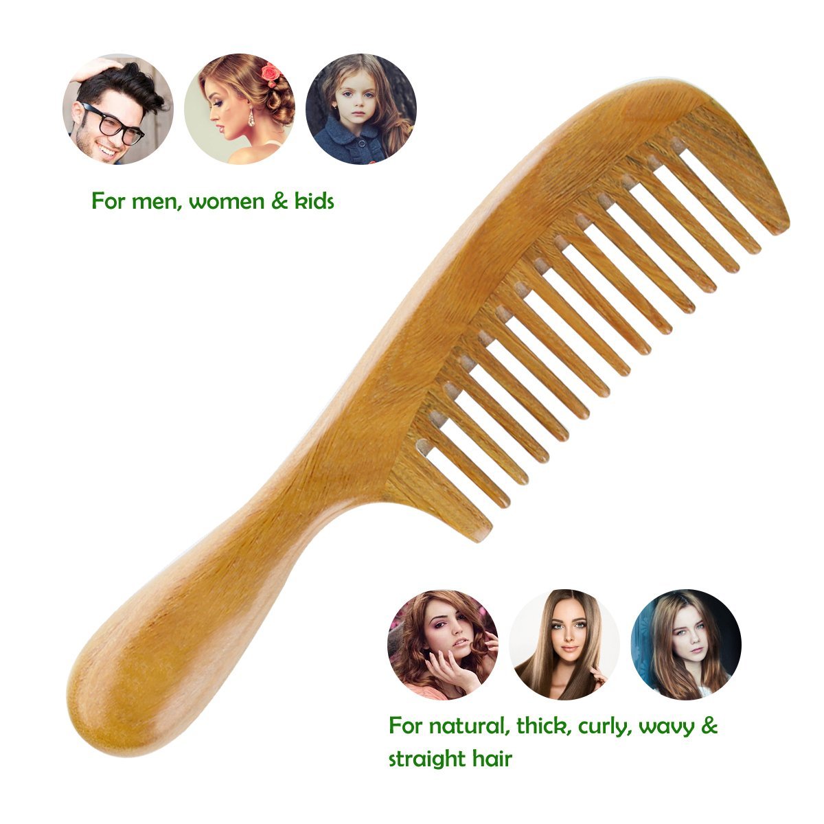 Green Sandalwood Wide Tooth Aroma Handmade Hair Comb