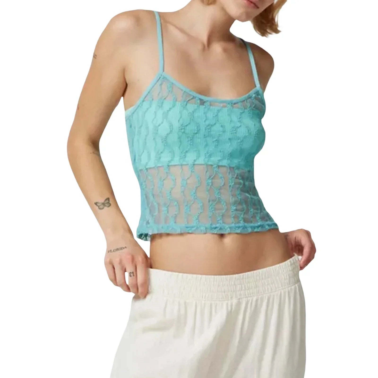 Sheer Mesh Square Neck Crop Top