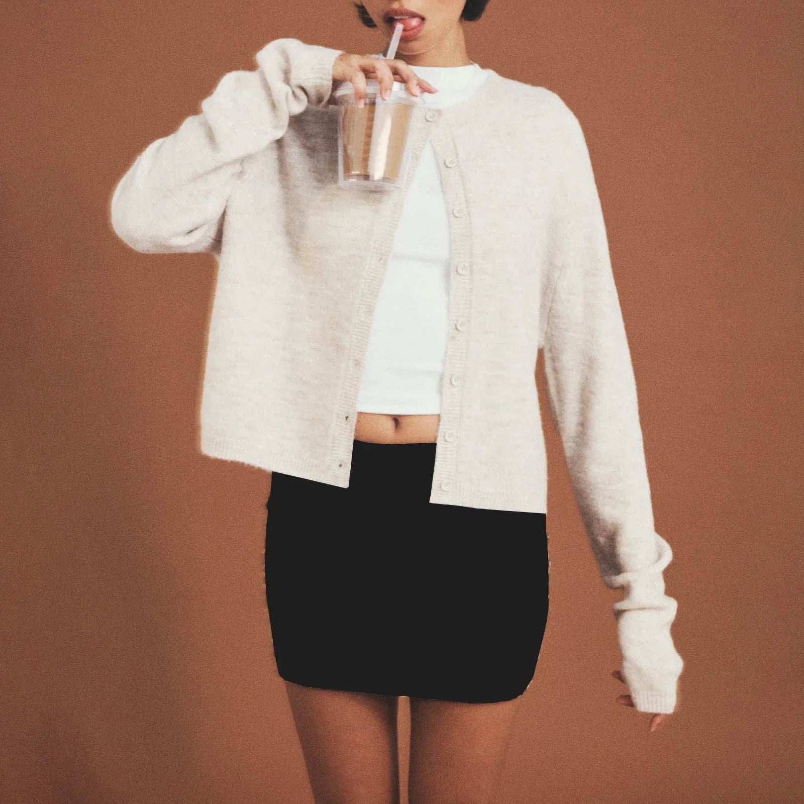 Solid Vintage Round Neck Button Cardigan