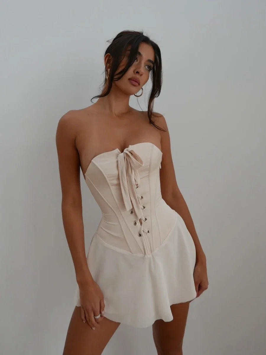 Strapless Bandage Lace-Up Mini Dress