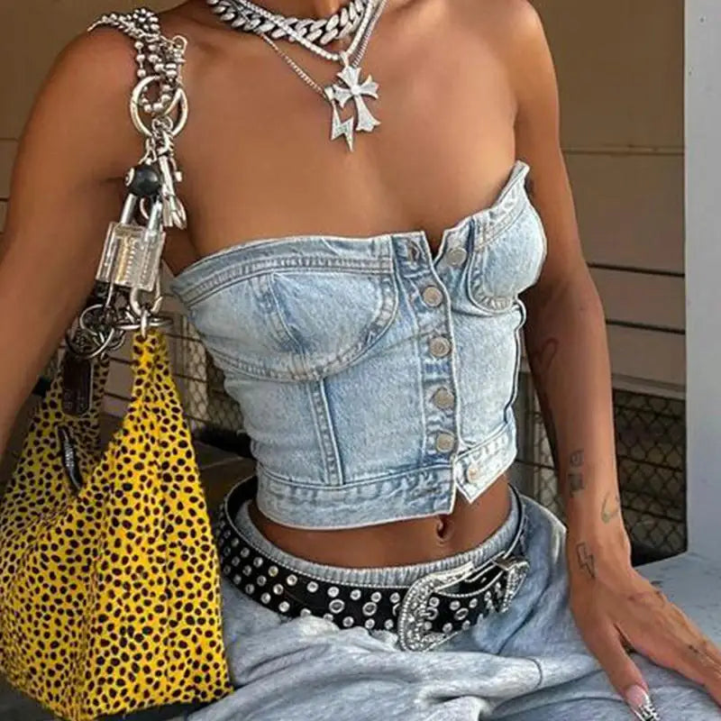 Button-Down Smocked Crop Top
