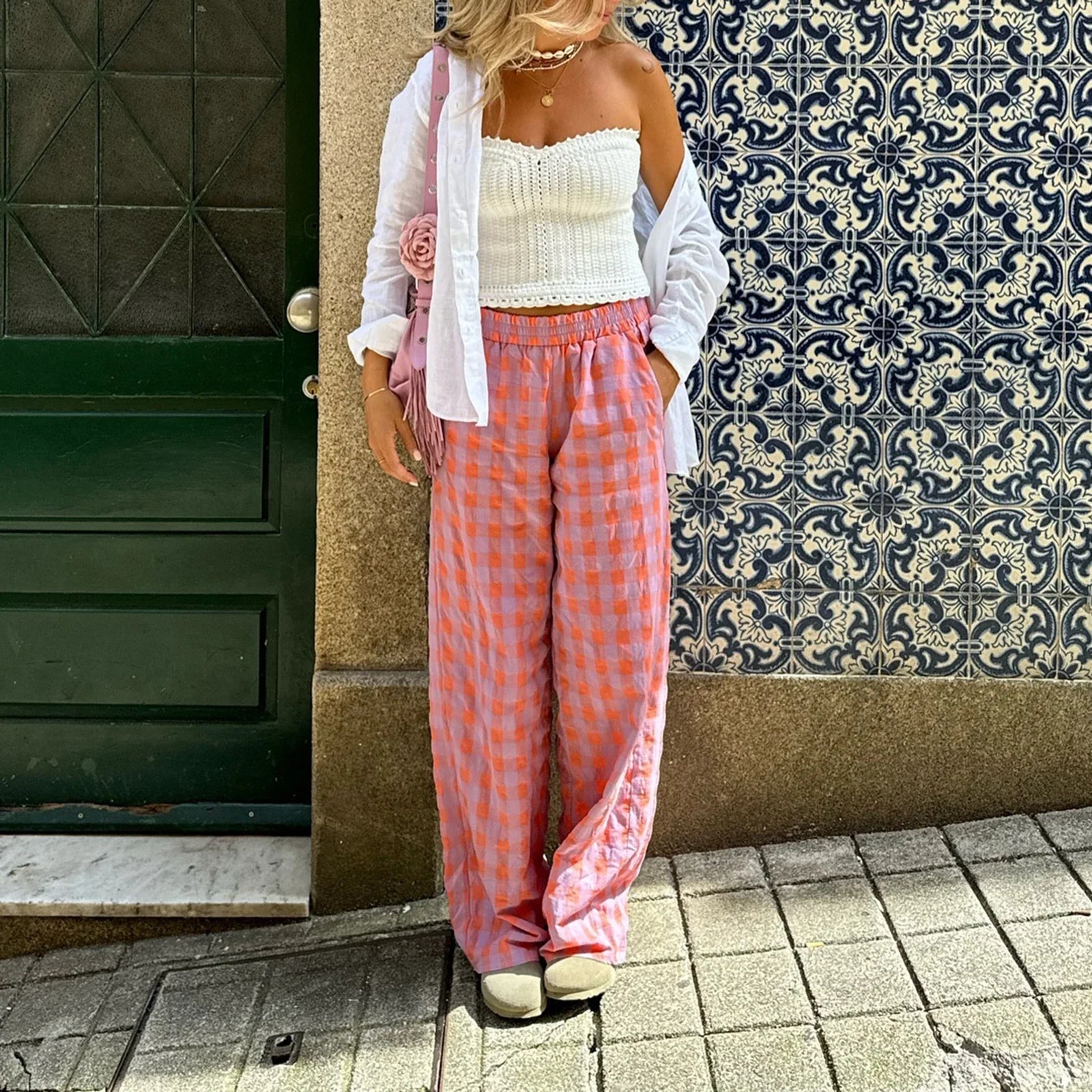 Vintage Plaid High Waist Loose Casual Aesthetic Pant