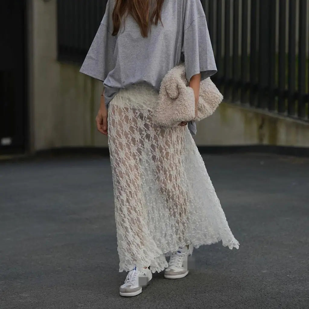 Beachwear Floral Lace Lotus Edge Perspective Long Skirt