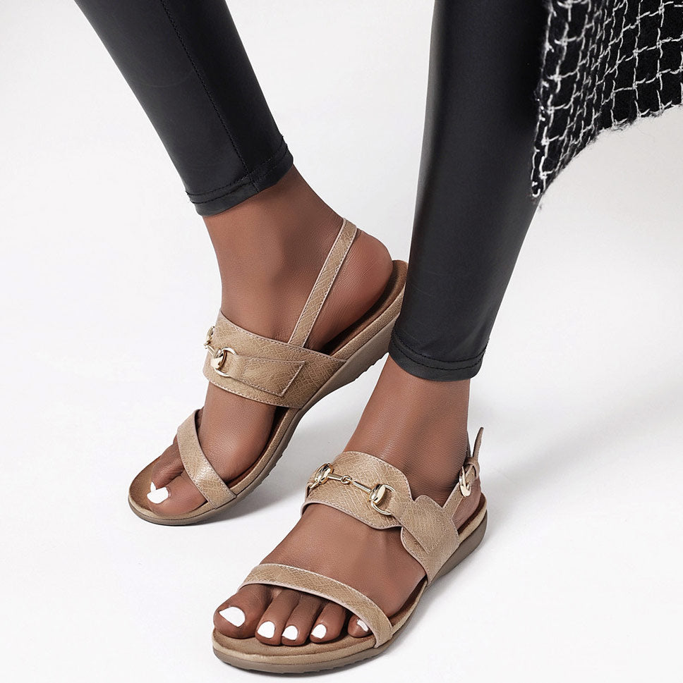 Comfort Flats Open Toe Sandals With Buckle - Mislish