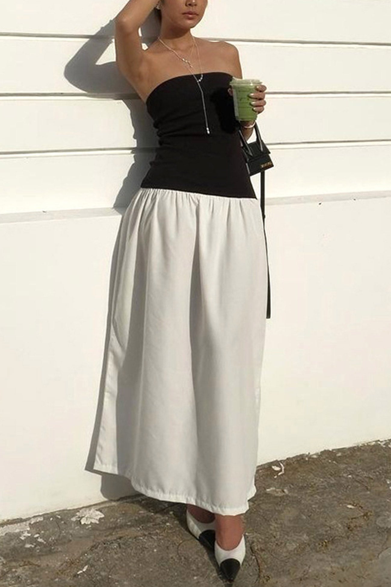 Contrast Strapless Ruched Dress - Fashionpara