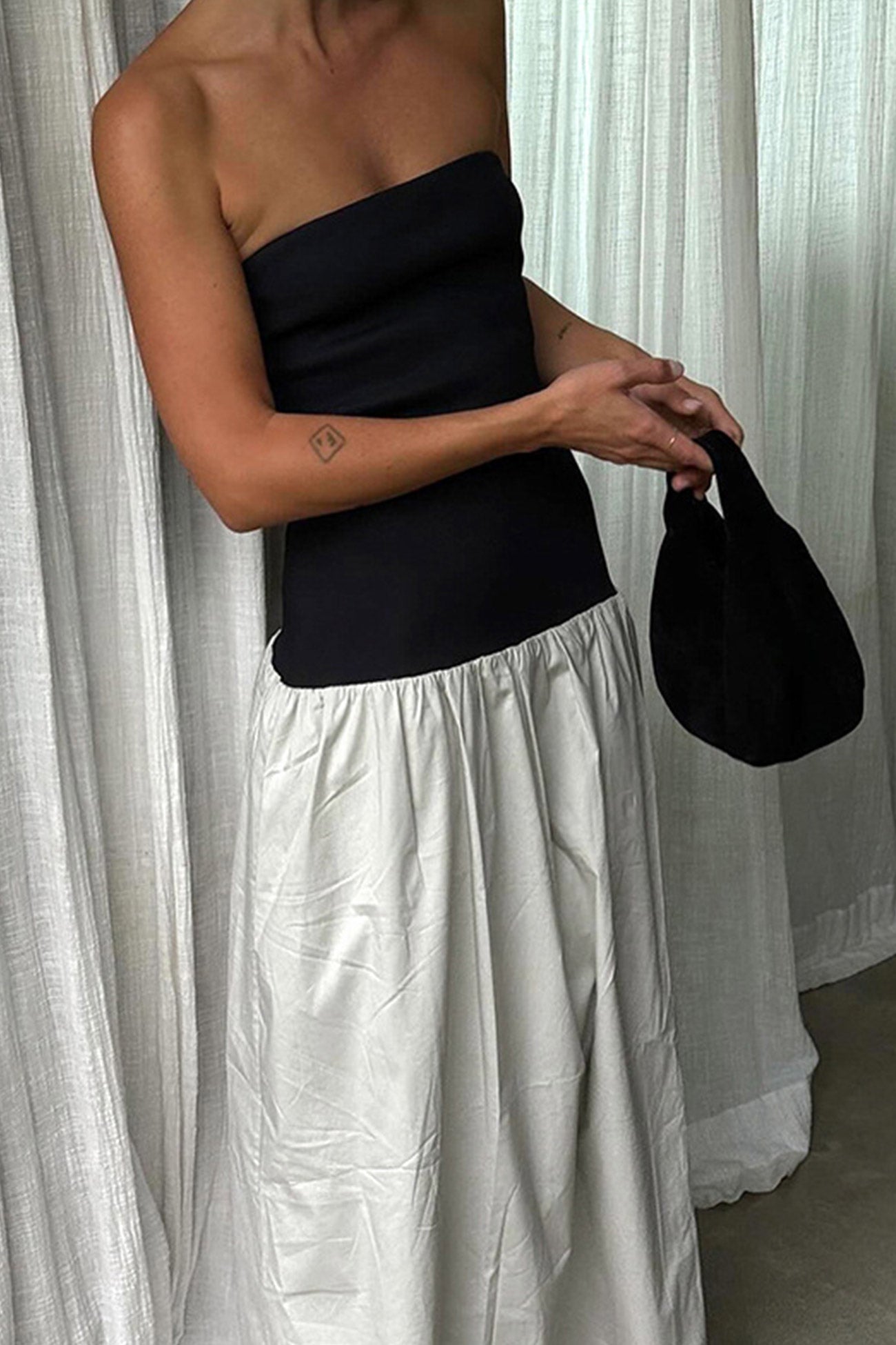 Contrast Strapless Ruched Dress - Fashionpara