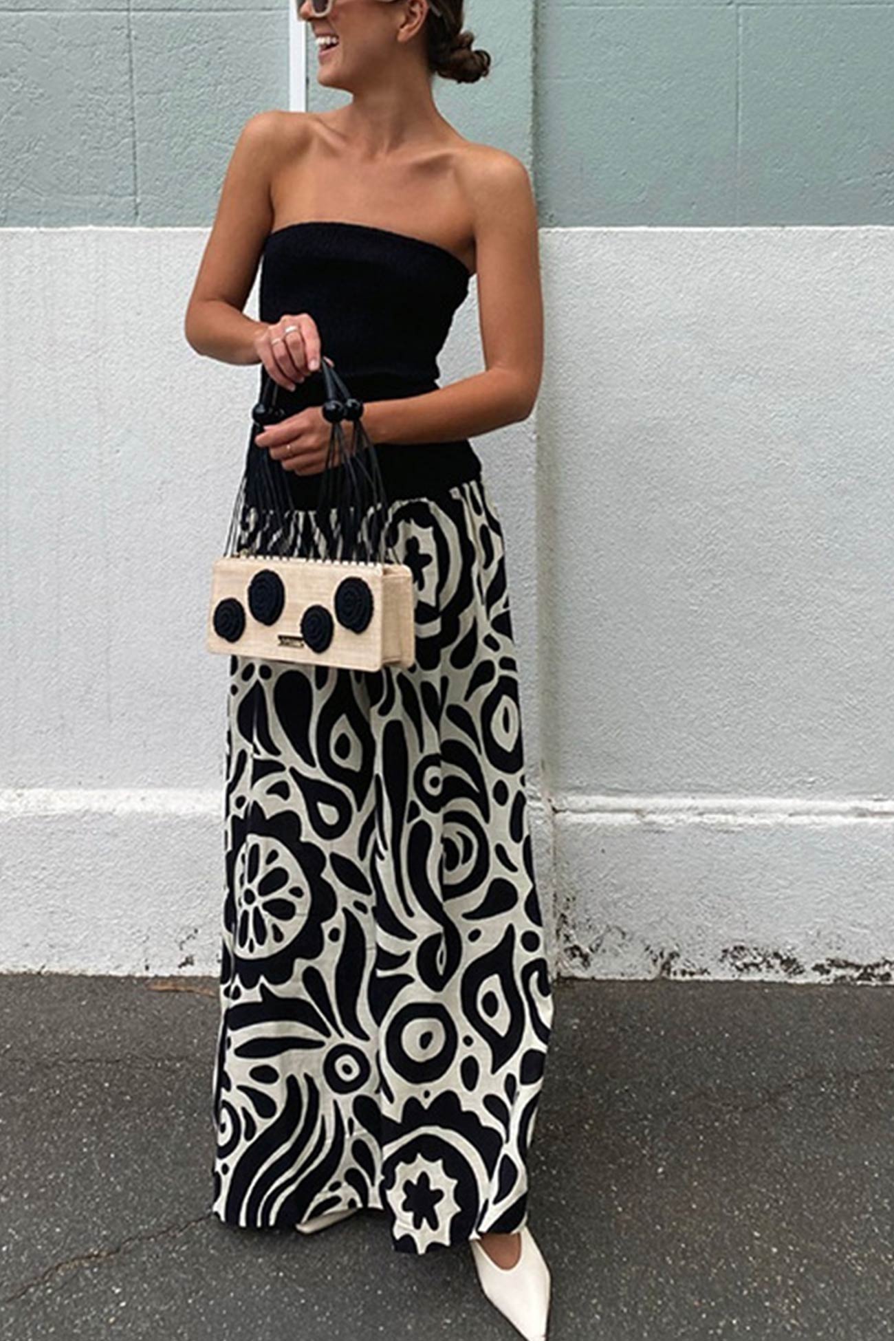 Contrast Strapless Ruched Dress - Fashionpara