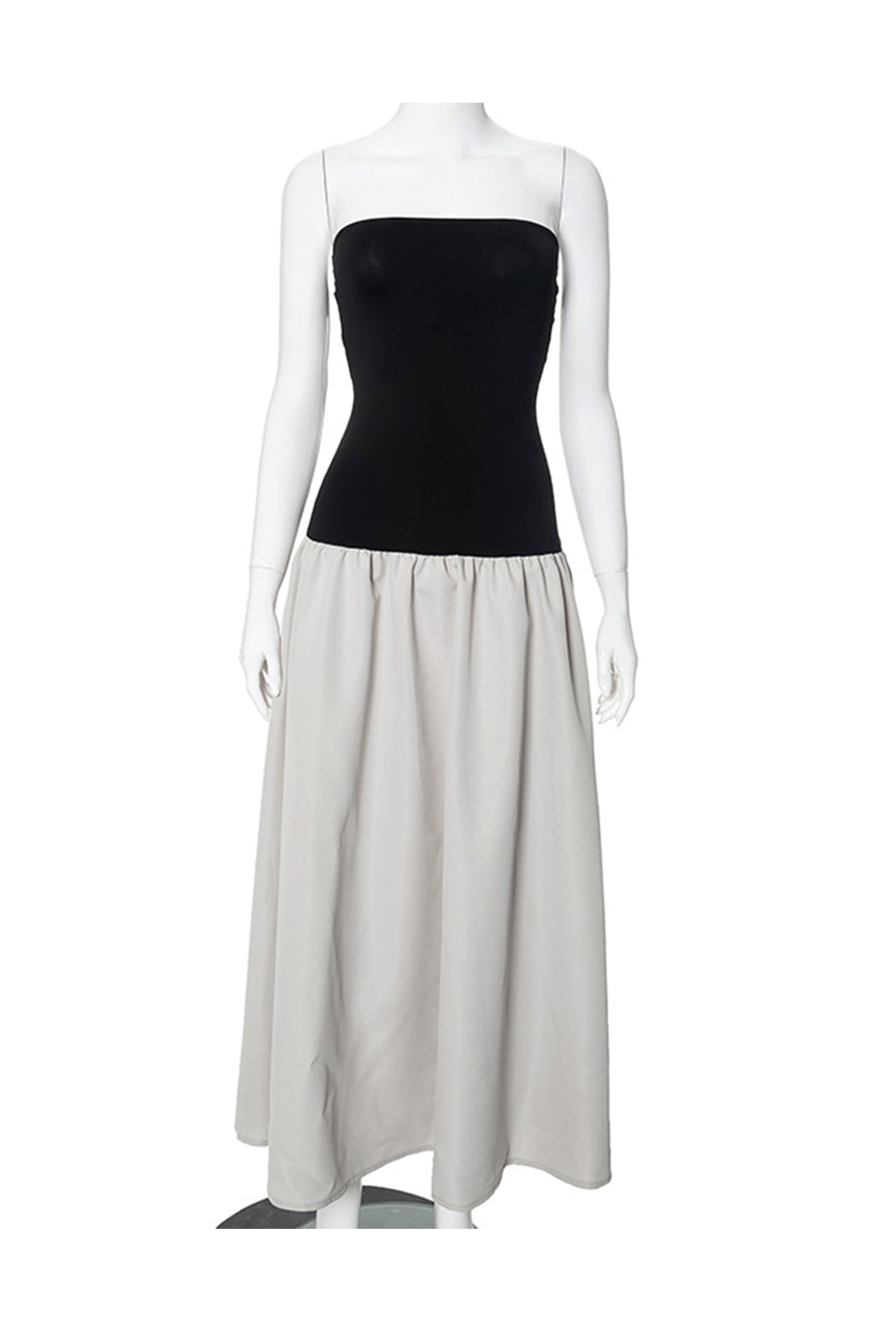 Contrast Strapless Ruched Dress - Fashionpara