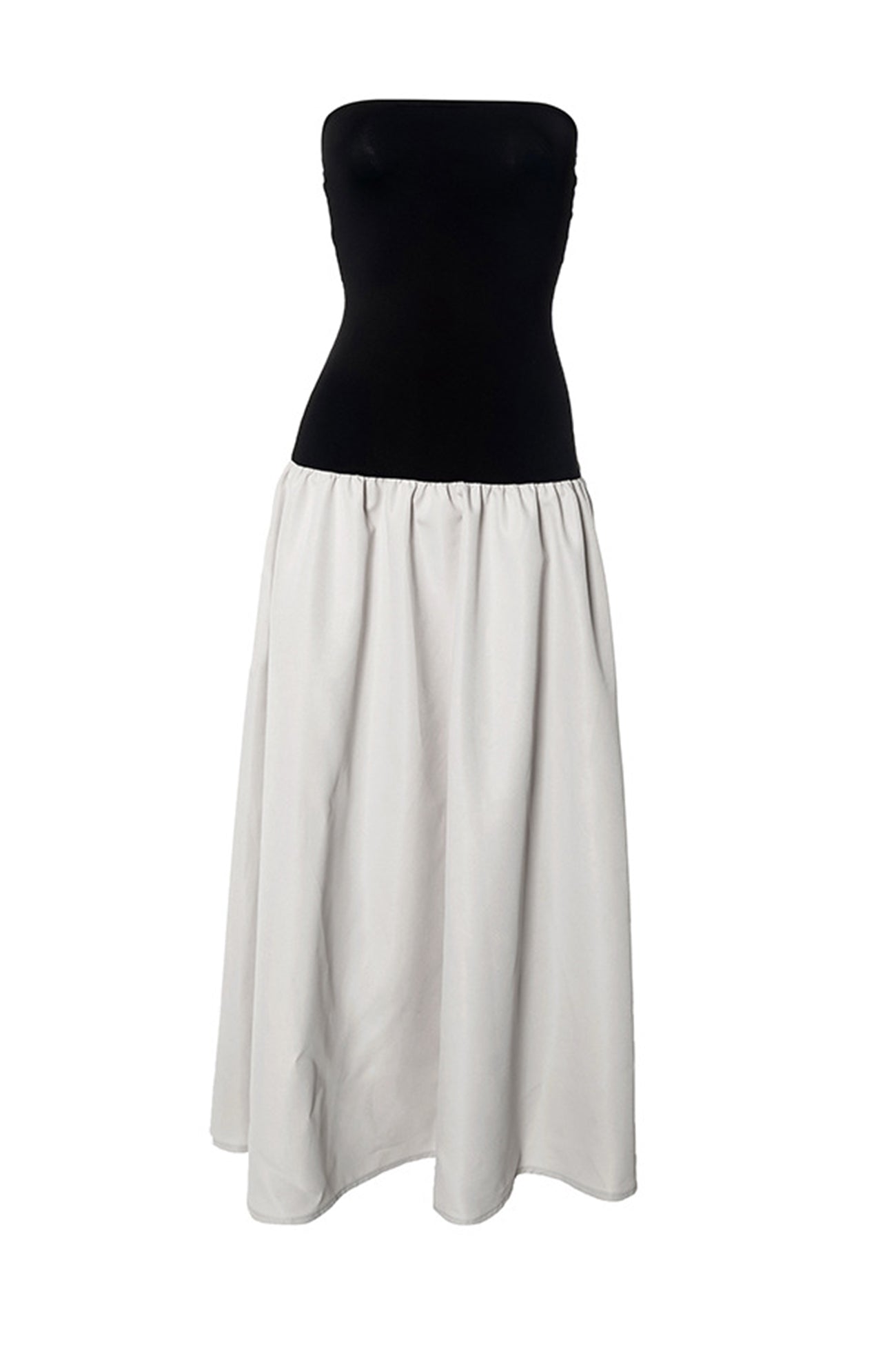 Contrast Strapless Ruched Dress - Fashionpara