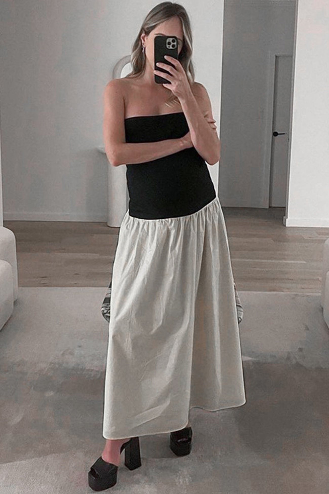 Contrast Strapless Ruched Dress - Fashionpara