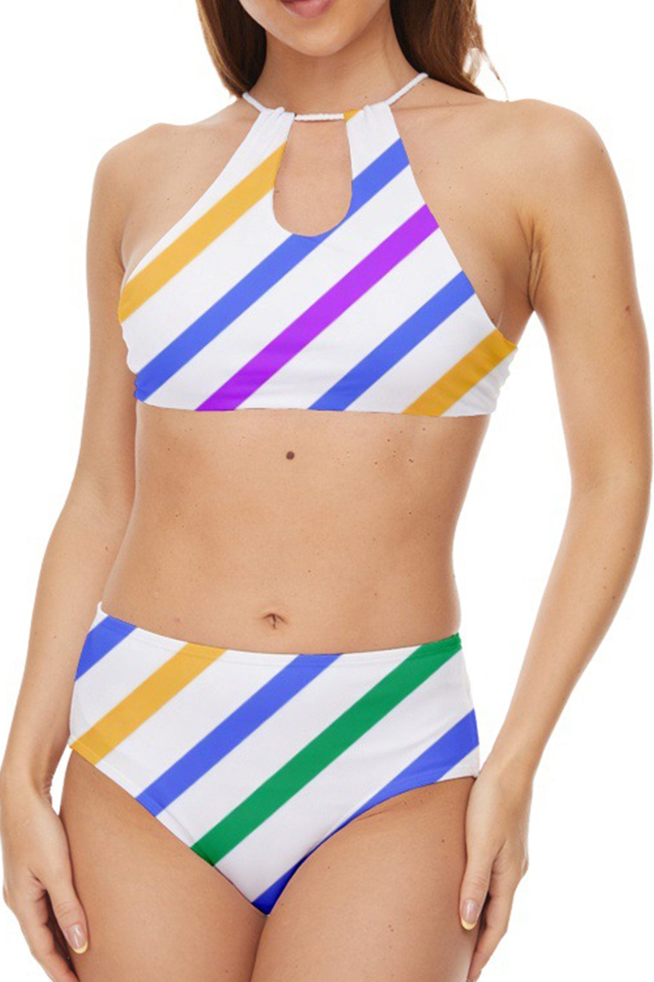 Contrast Striped Print Two-Piece Swimsuit