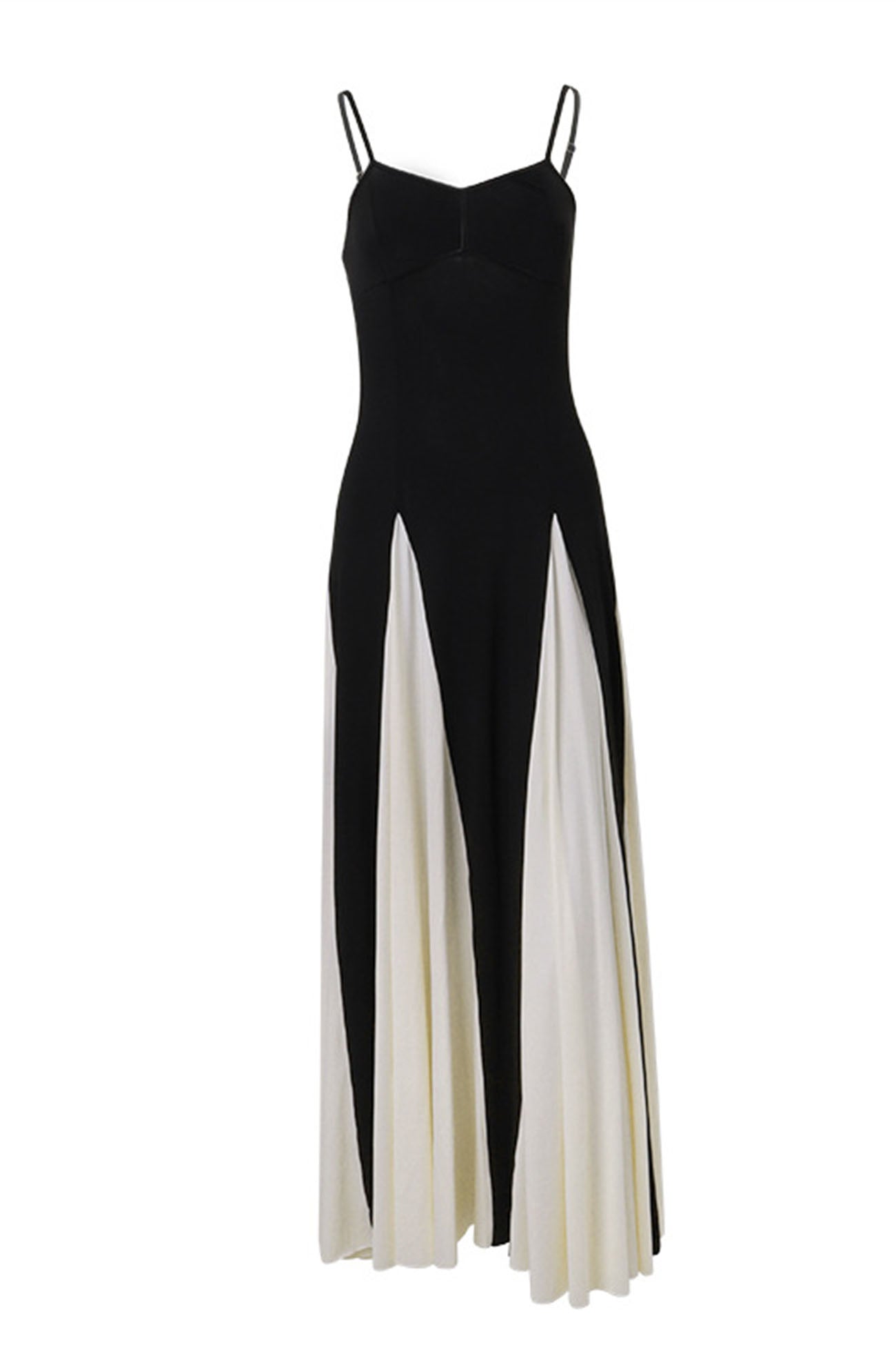 Contrast Color Pleated Spaghetti Strap Maxi Dress