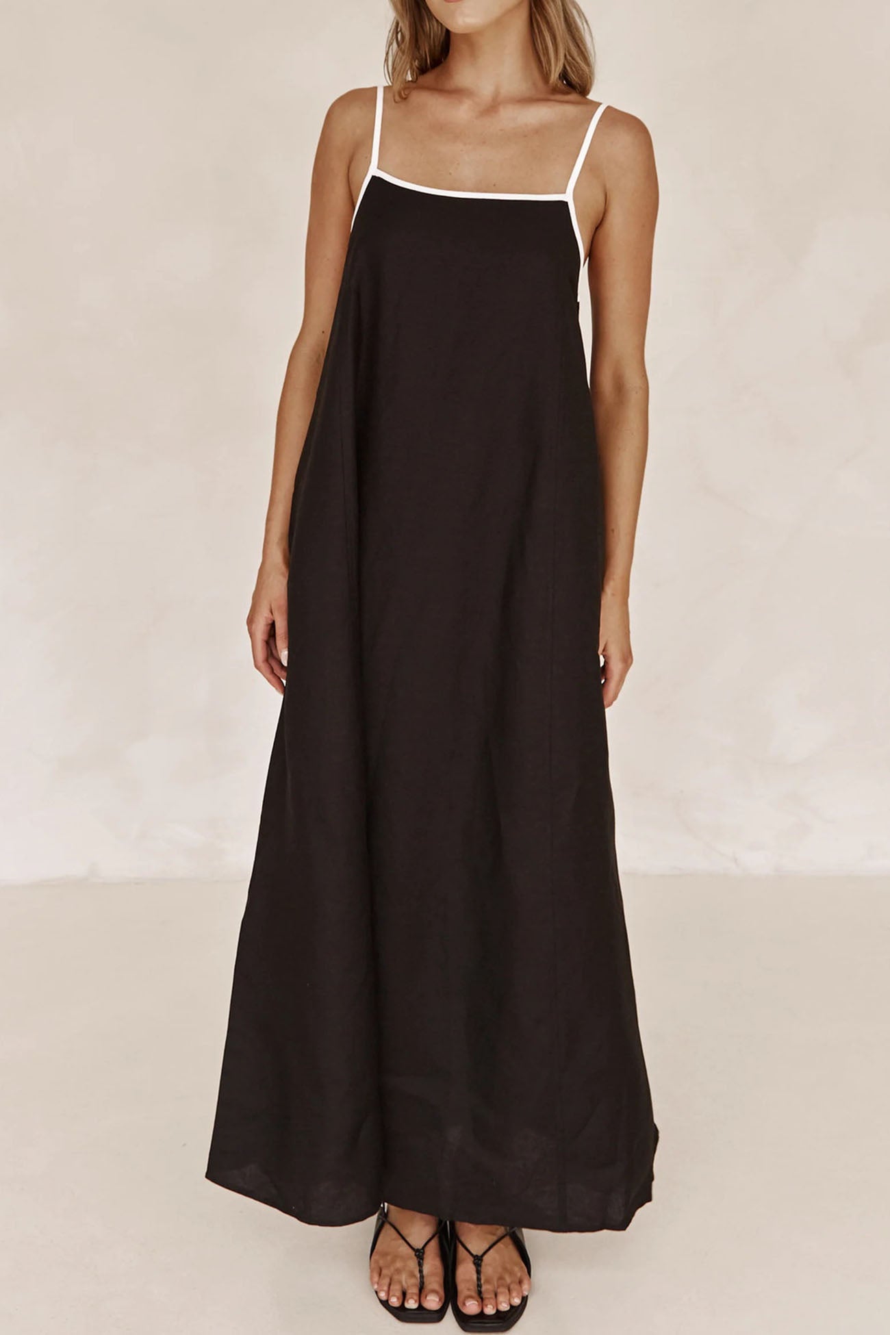 Contrast Loose Strappy Midi Dress