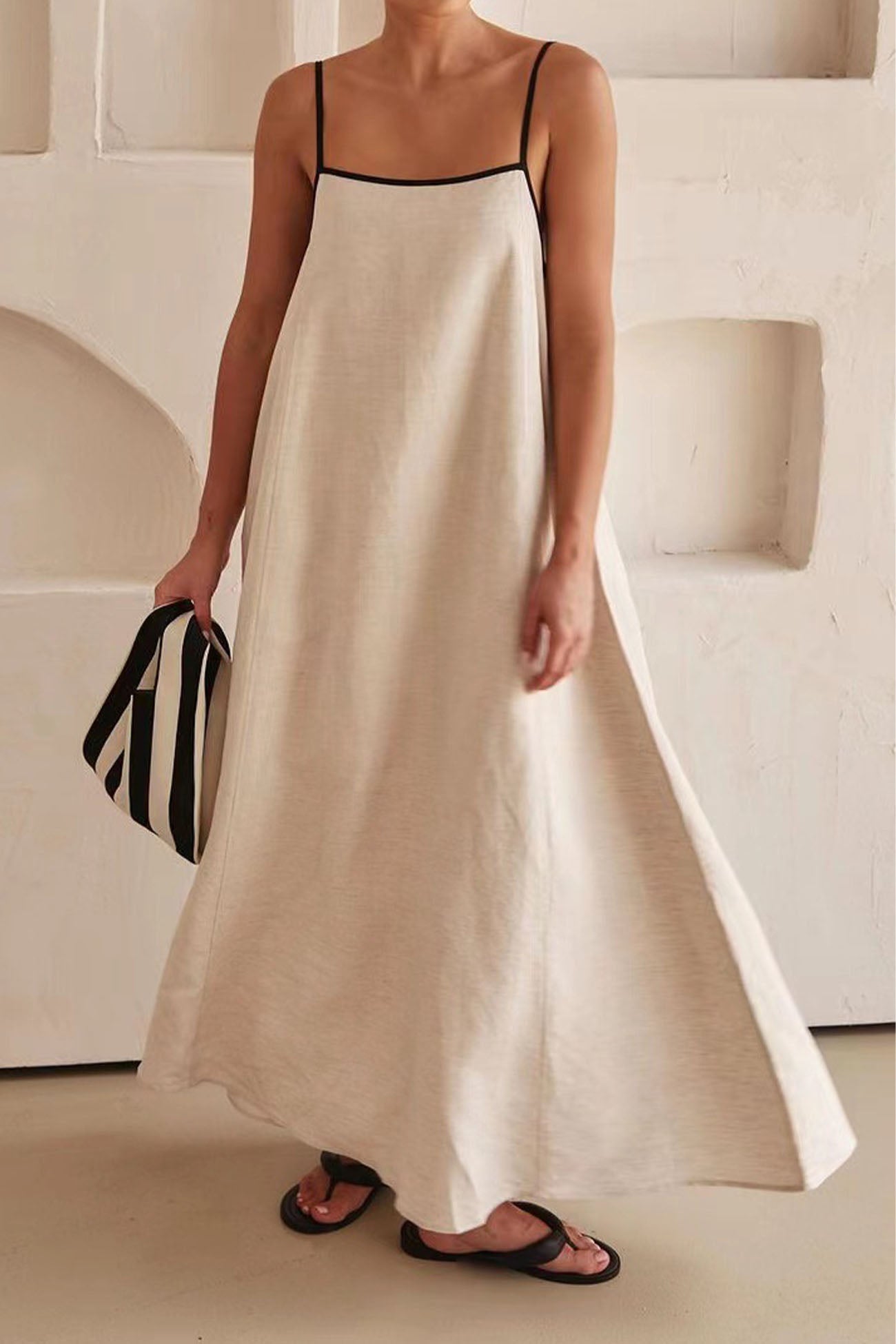 Contrast Loose Strappy Midi Dress