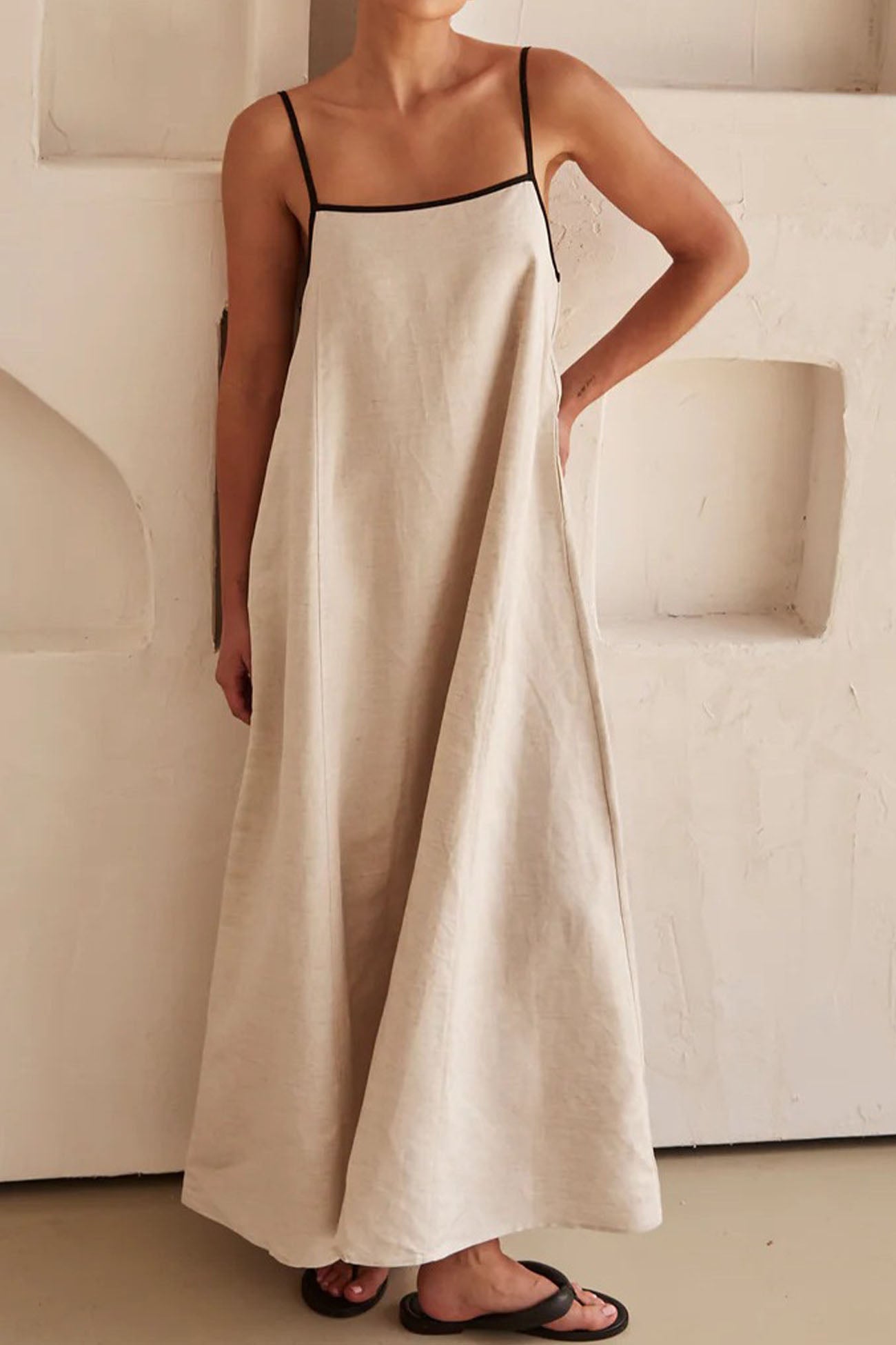 Contrast Loose Strappy Midi Dress