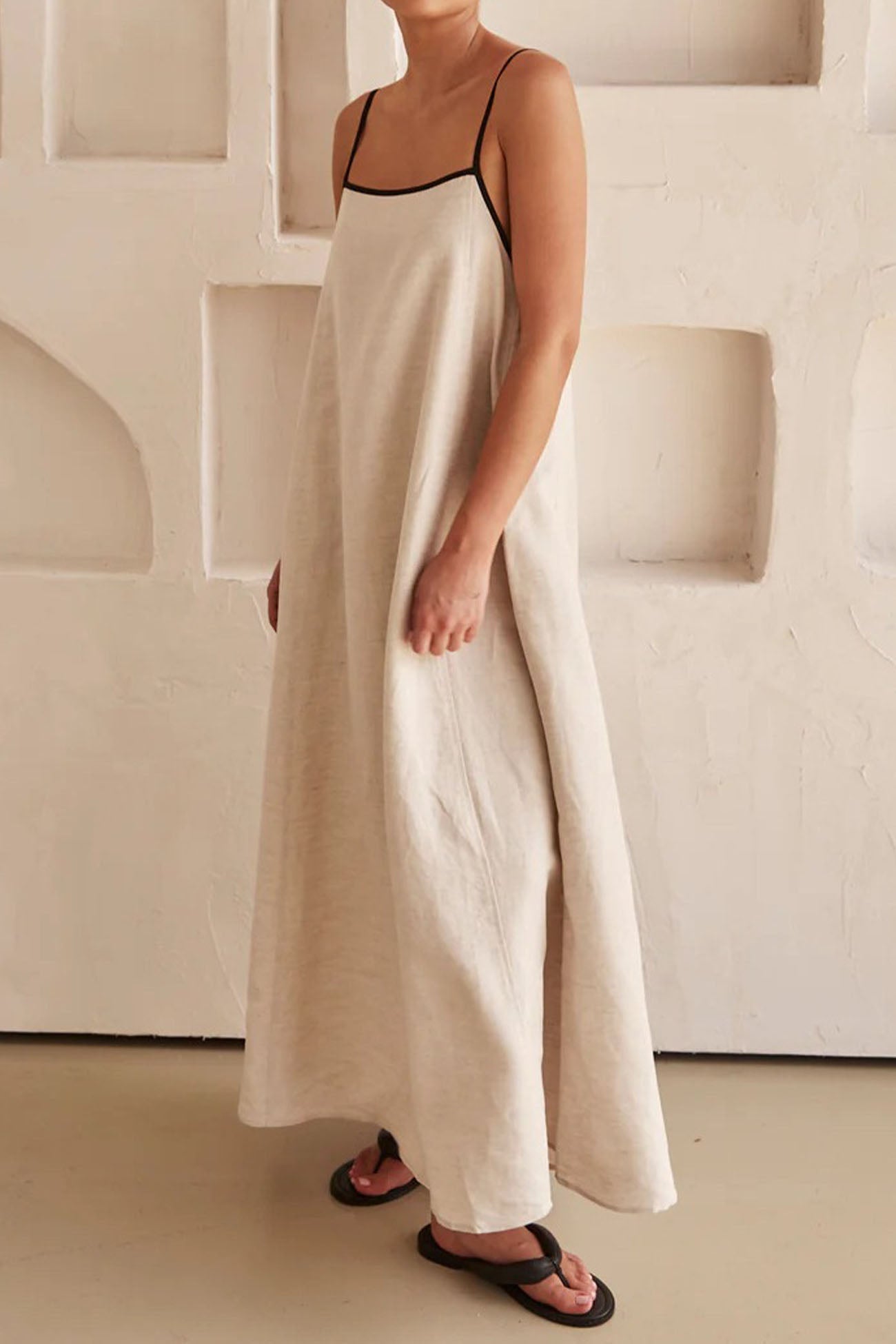 Contrast Loose Strappy Midi Dress