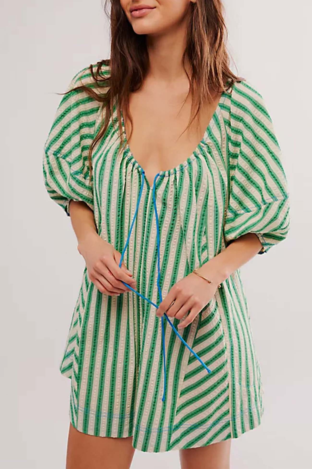 Contrast Stripe Drawstring Rompers - Fashionpara