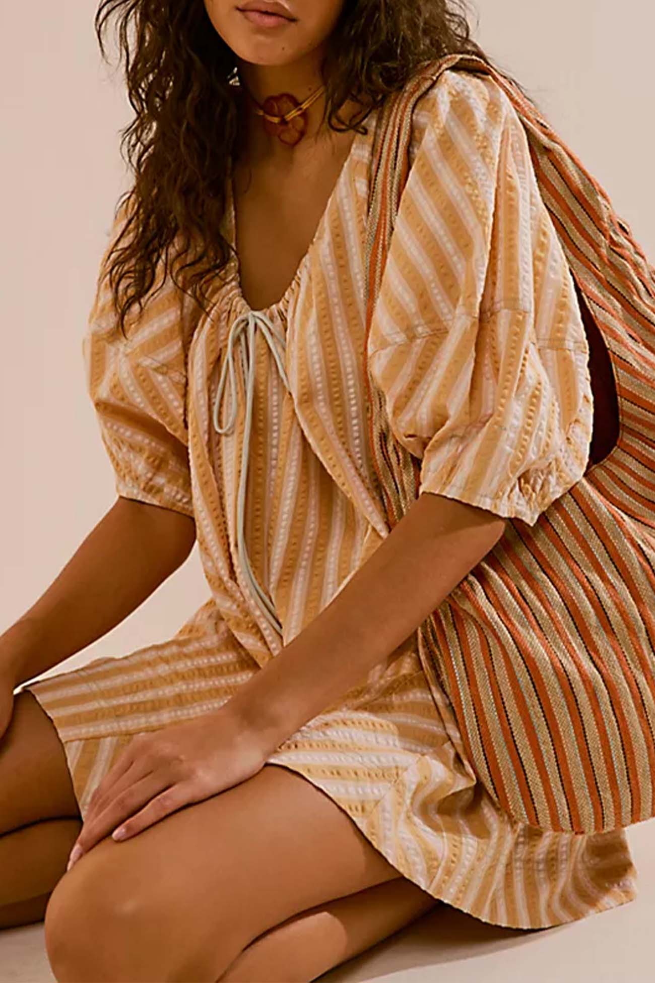 Contrast Stripe Drawstring Rompers - Fashionpara