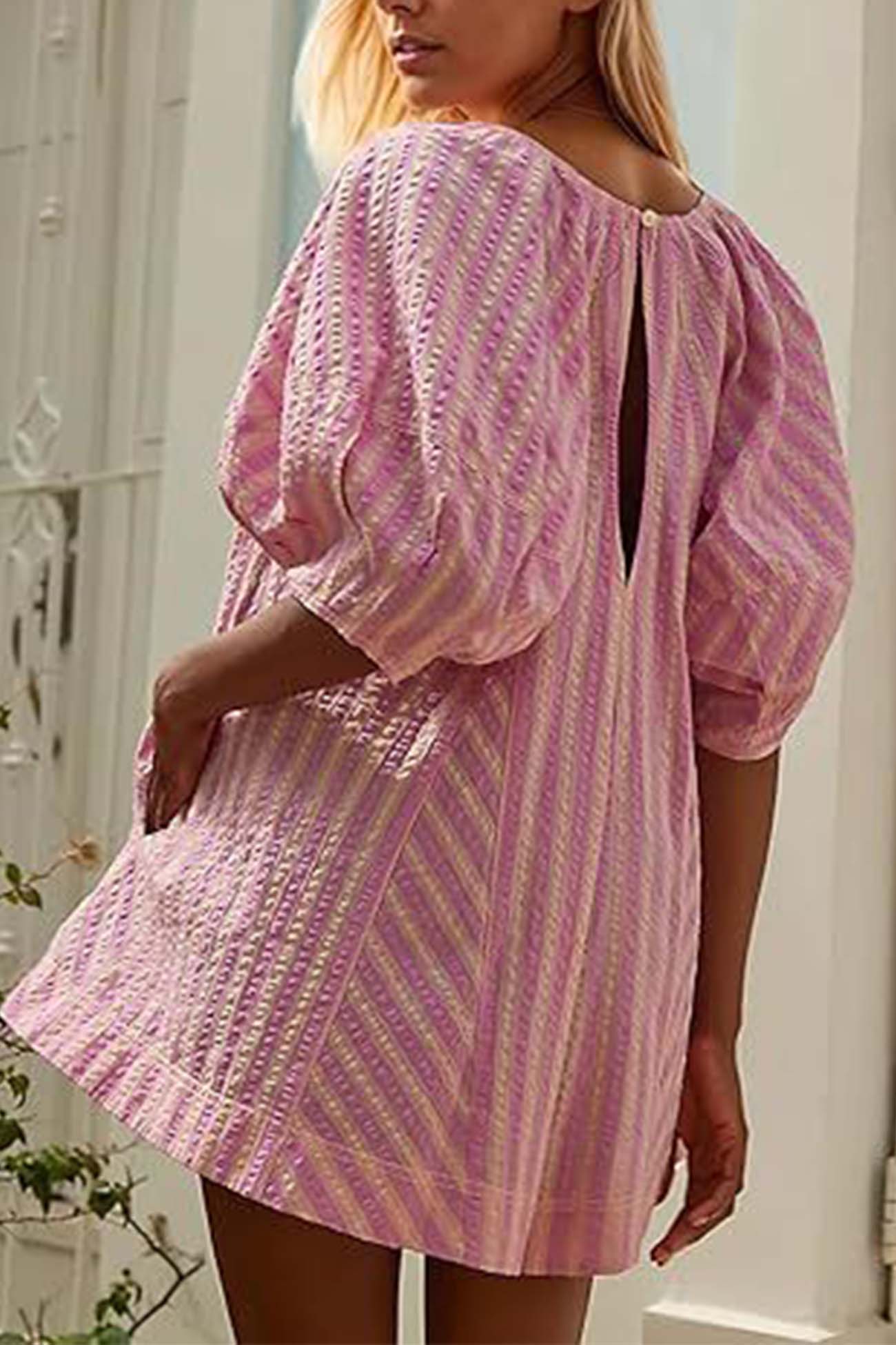 Contrast Stripe Drawstring Rompers - Fashionpara