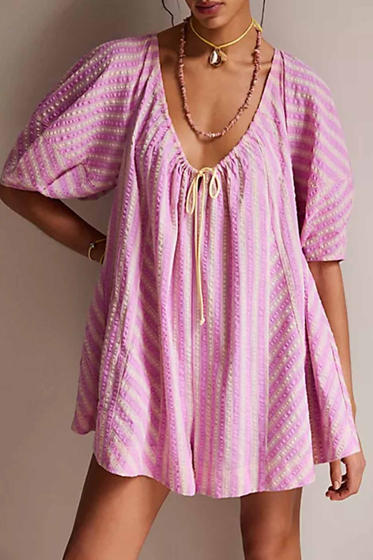 Contrast Stripe Drawstring Rompers - Fashionpara