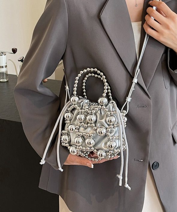 Cool Spicy Girl Silver Beaded Messenger Bag