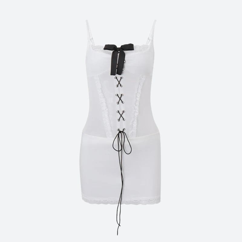 Lace Corset Lace-Up Bow Spaghetti-Strap Mini Dress 5