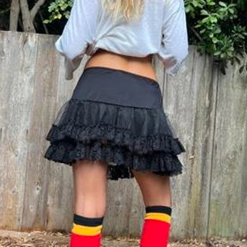 Tiered Lace Flared Vintage Skirt